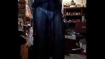 Black Shemale In See-through Lingerie Fucks Hard